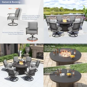 7-Piece Outdoor Patio Furniture Set with Round Fire Pit