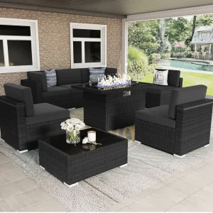8 Piece Patio Furniture Set with 44" Propane Gas Fire Pit Table